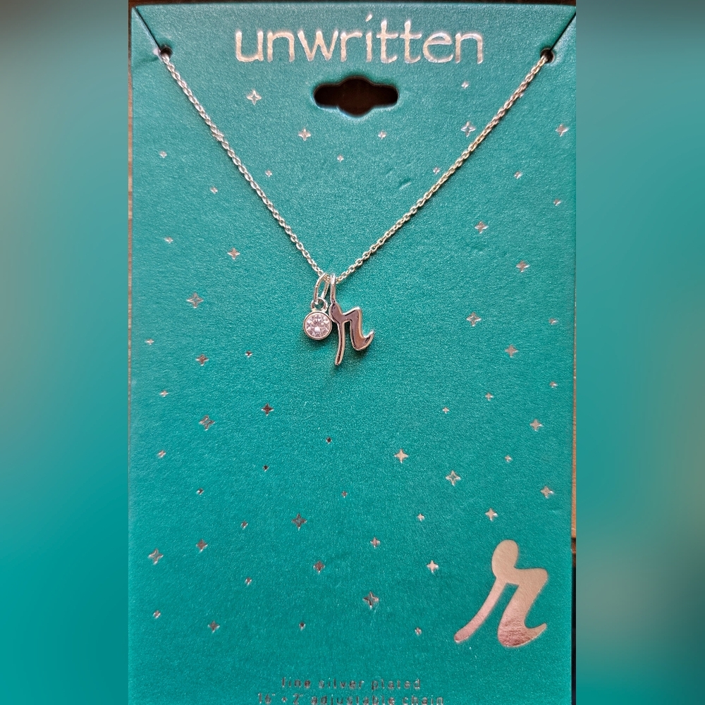 Unwritten Silver Necklace with R Initial and Crystal Charm